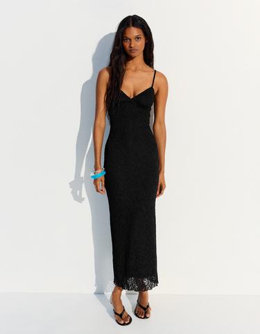 bershka long black dress Black dresses
