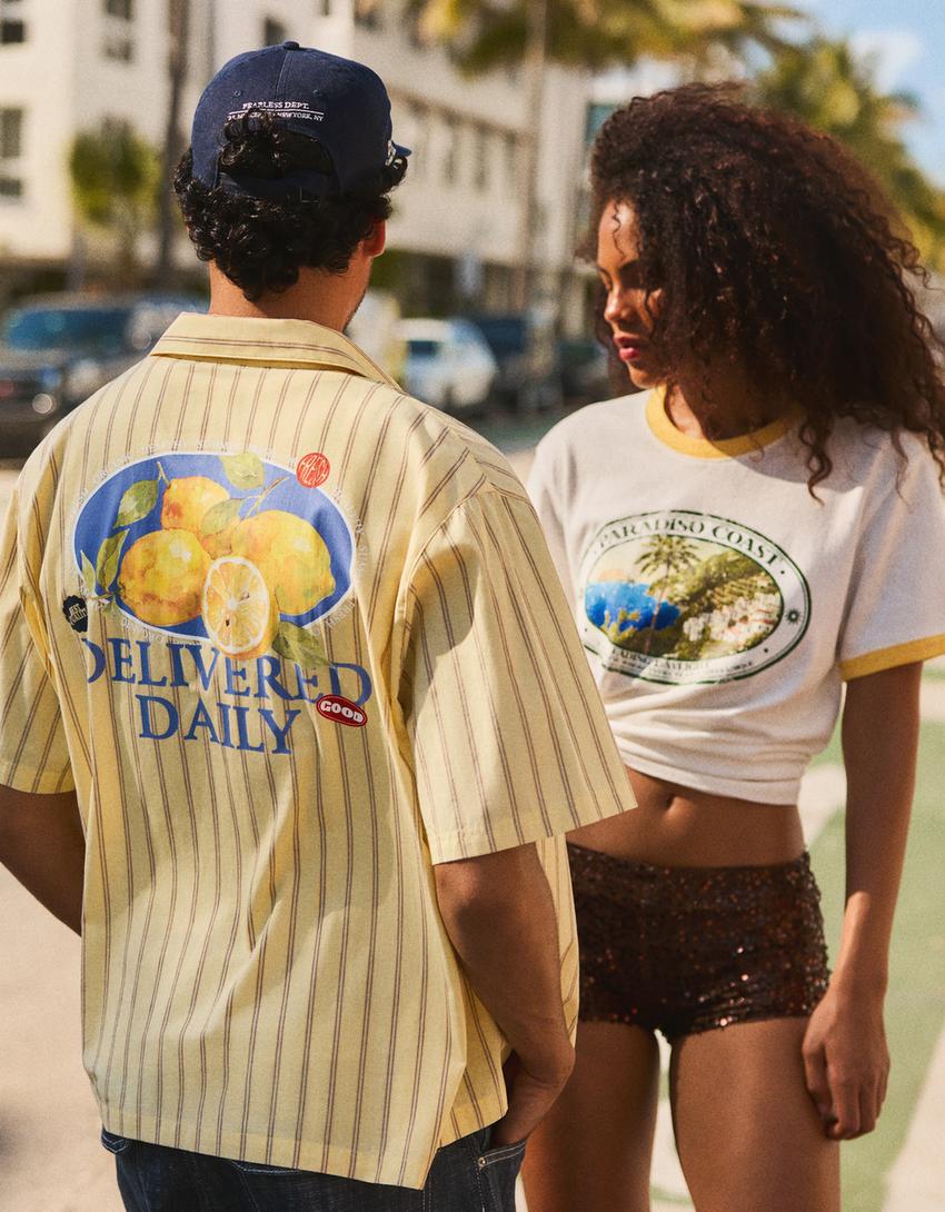Printed short sleeve boxy fit shirt-Yellow