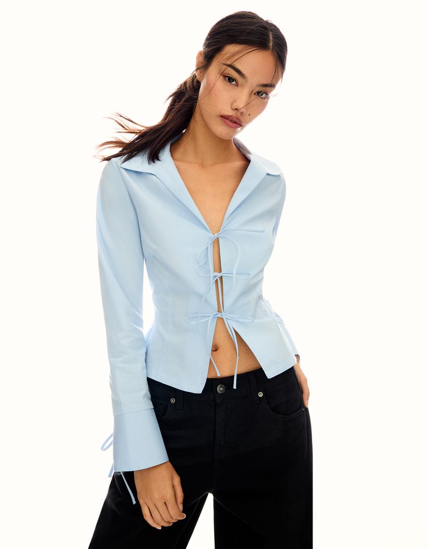 Chemise cintrée à nouer-Bleu clair-0