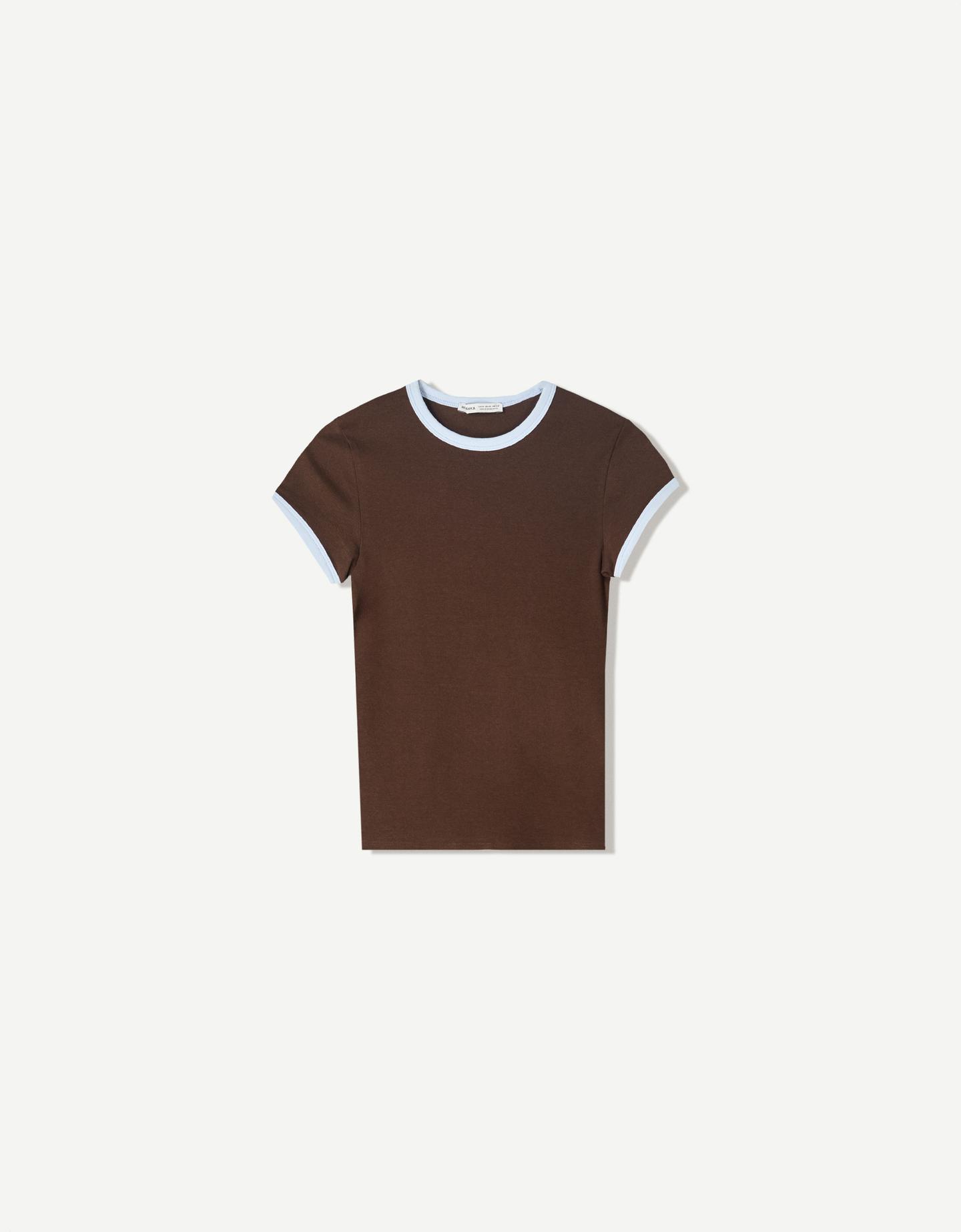 Bershka koszulka z krótkim rękawem z kontrastem brązowy