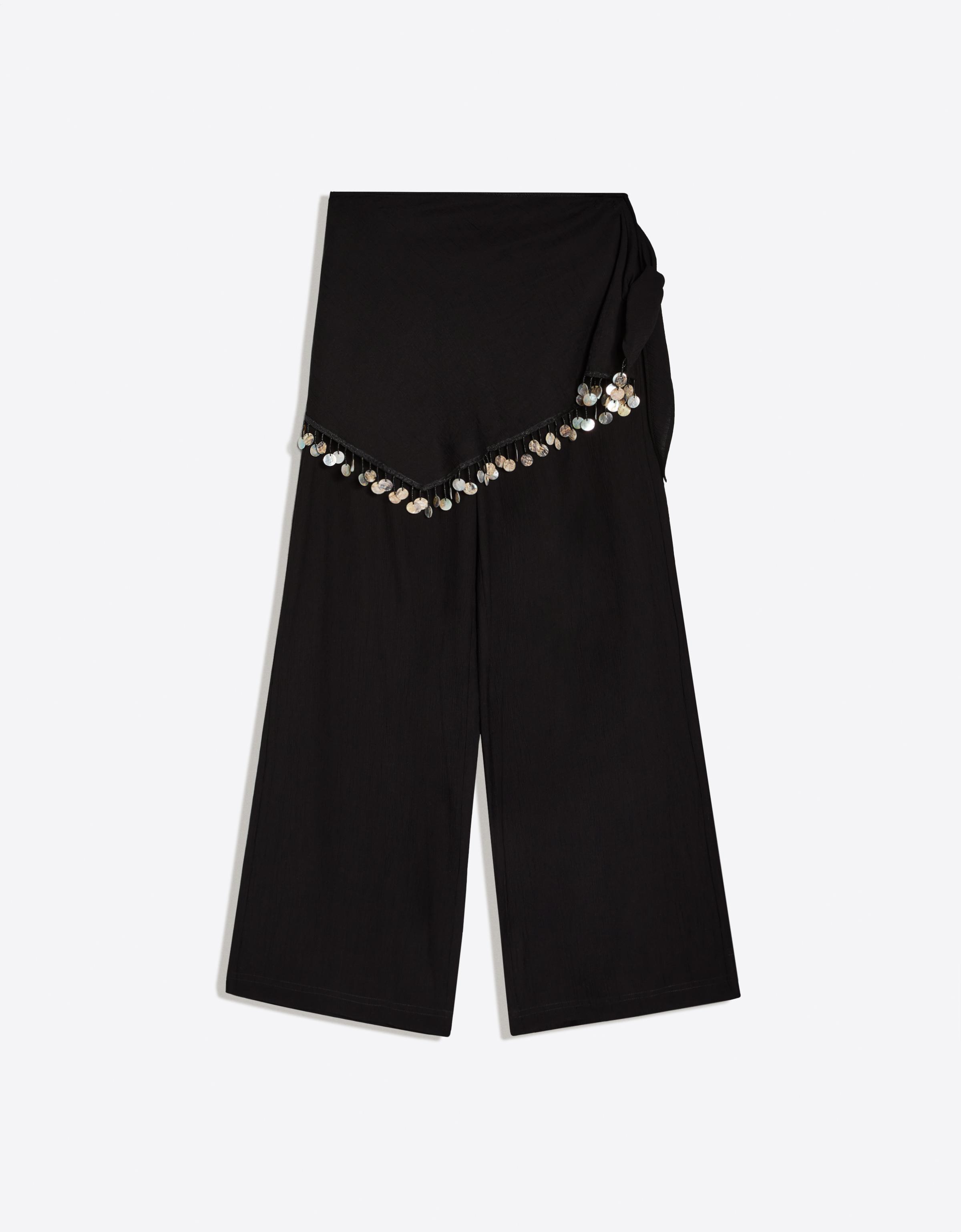 Bershka Pantalón Bambula Pañuelo Mujer Negro