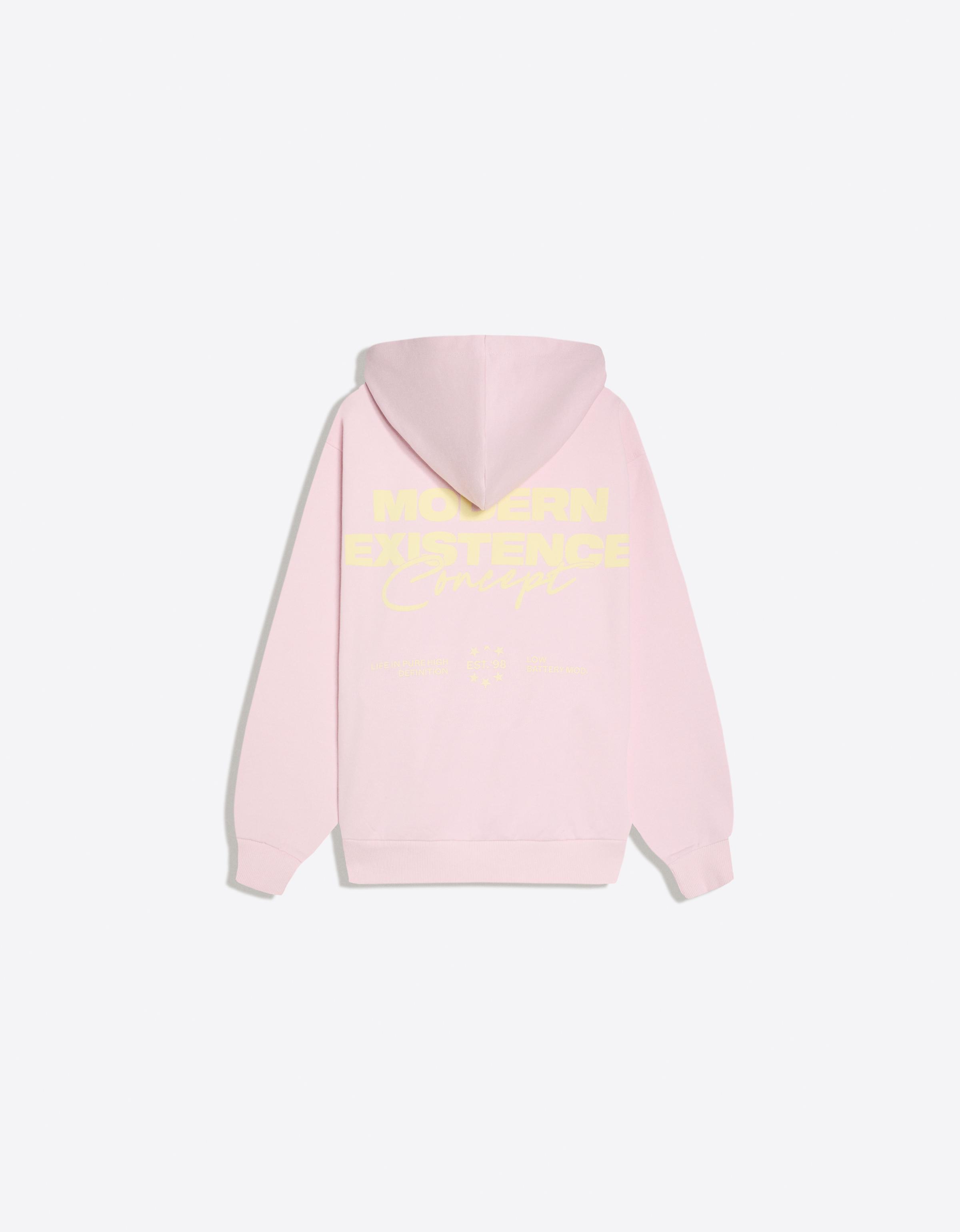 Oversize zip-up hoody with print — Pink