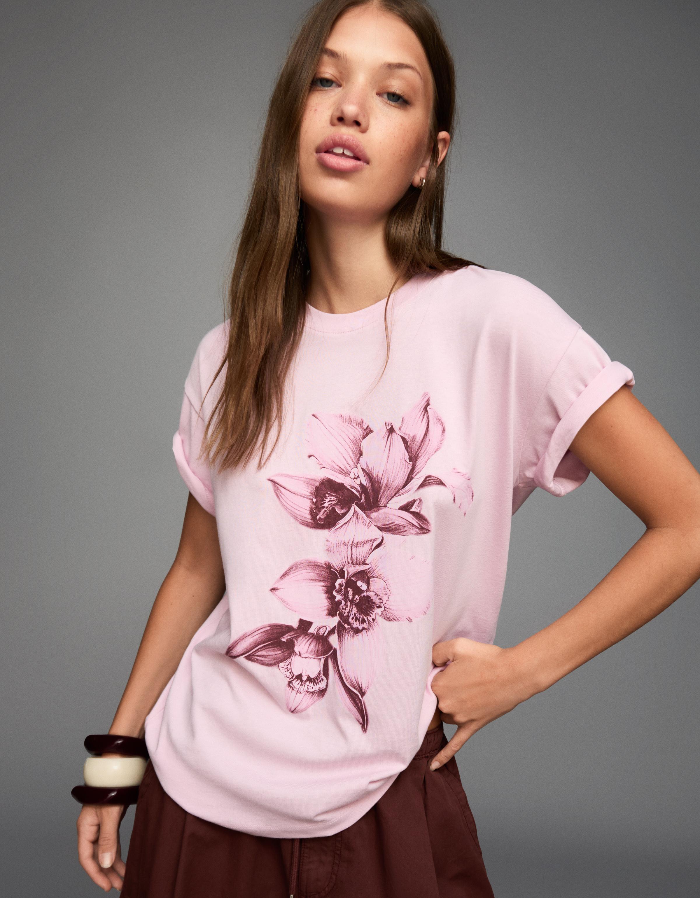 Bershka Oversize-T-Shirt Mit Print Damen S Rosa