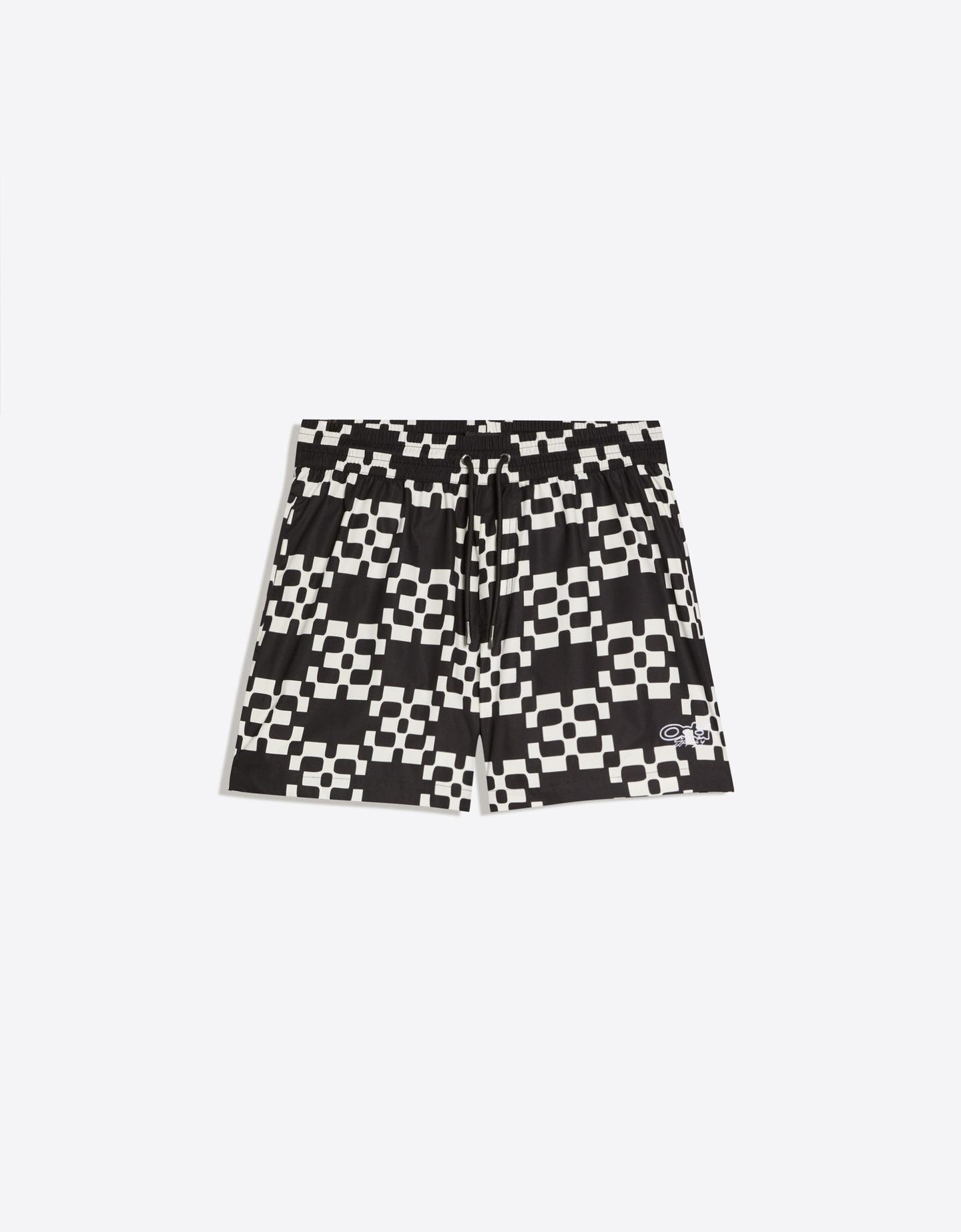 Bershka szorty kąpielowe boxy z nadrukiem biały / czarny