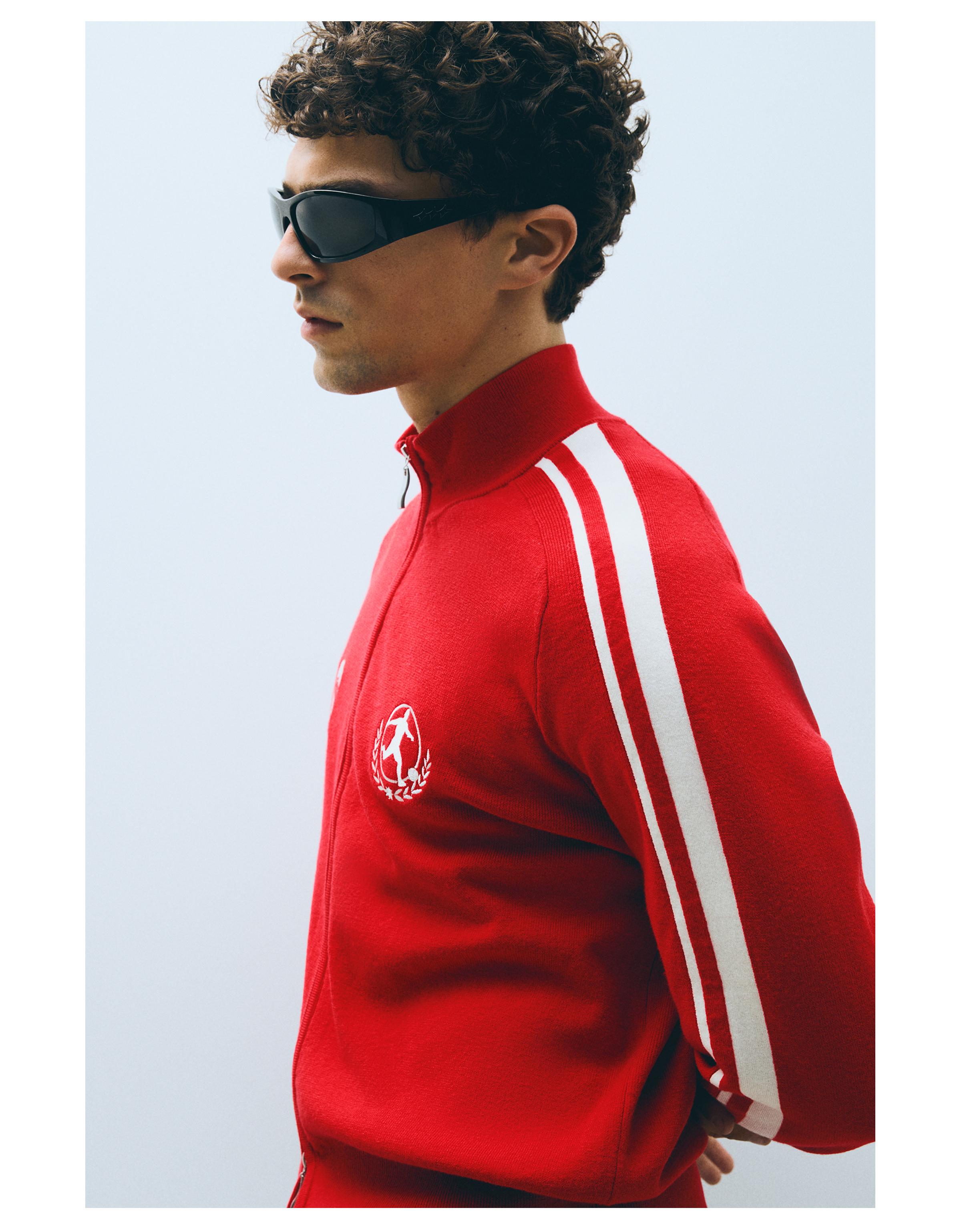Embroidered zip-up jacket — Red