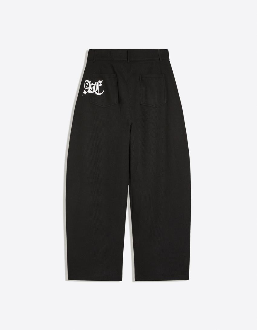 Embroidered waffle-knit balloon trousers-Black