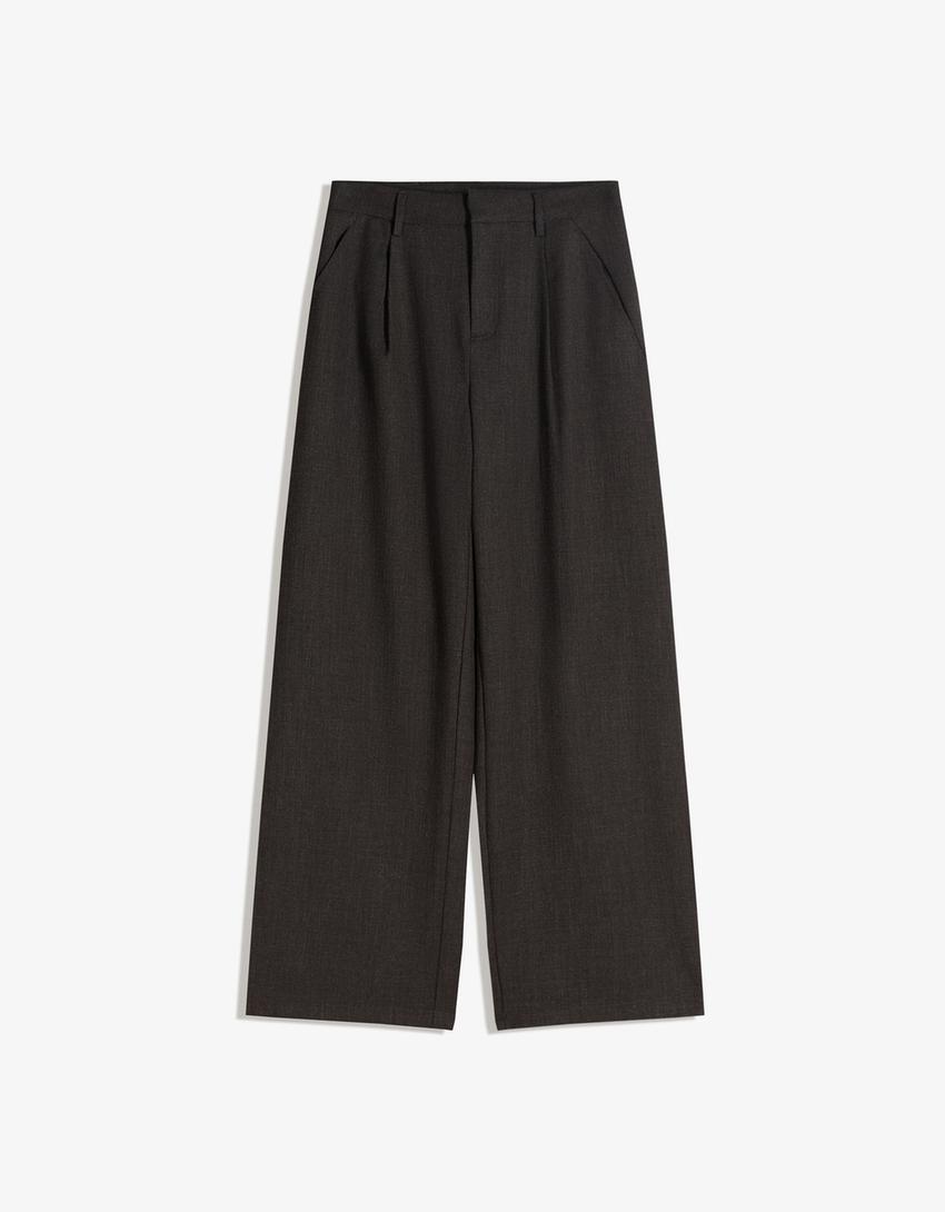 Pantaloni ampi doppio tessuto-Grigio