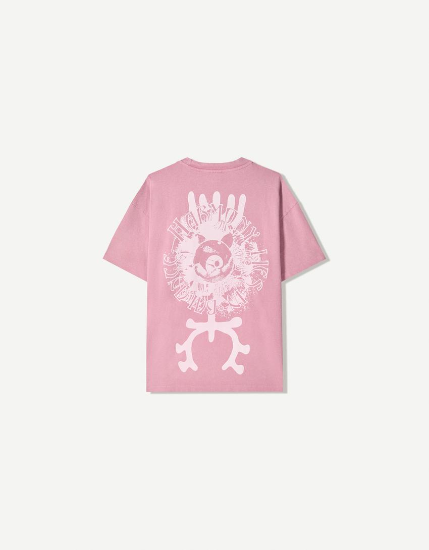 T-shirt manches courtes imprimé-Rose