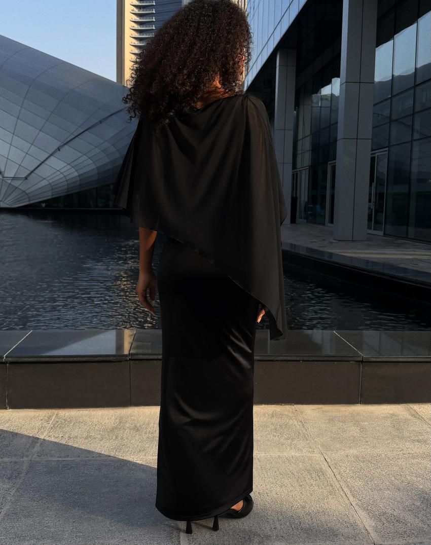 Robe midi cape-Noir