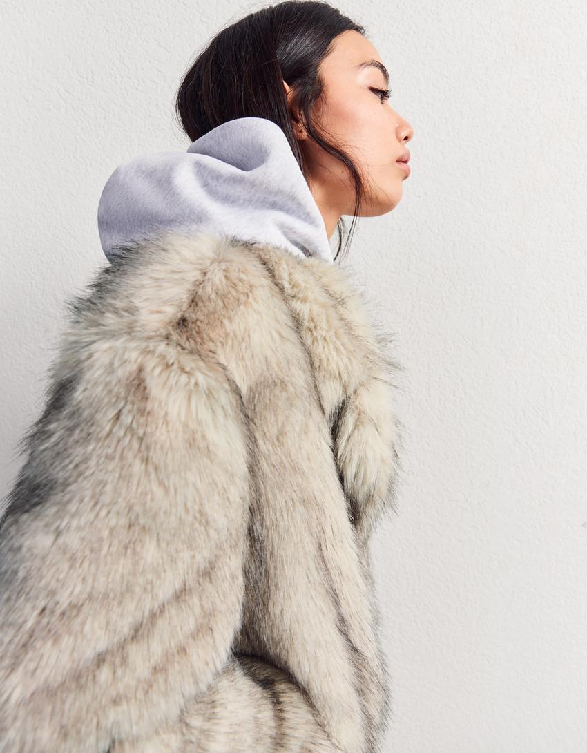 Faux fur jacket-Cream-1