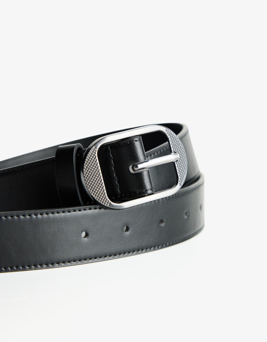 Cinturón fino hebilla oval-Negro-1