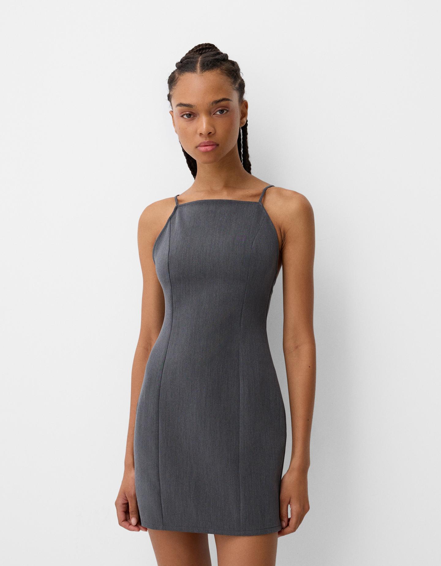 Bershka Vestido Mini Rústico Mujer L Gris