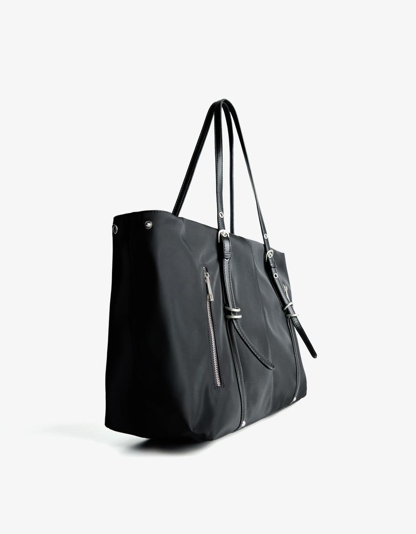 Shoppertas met leereffect-Zwart