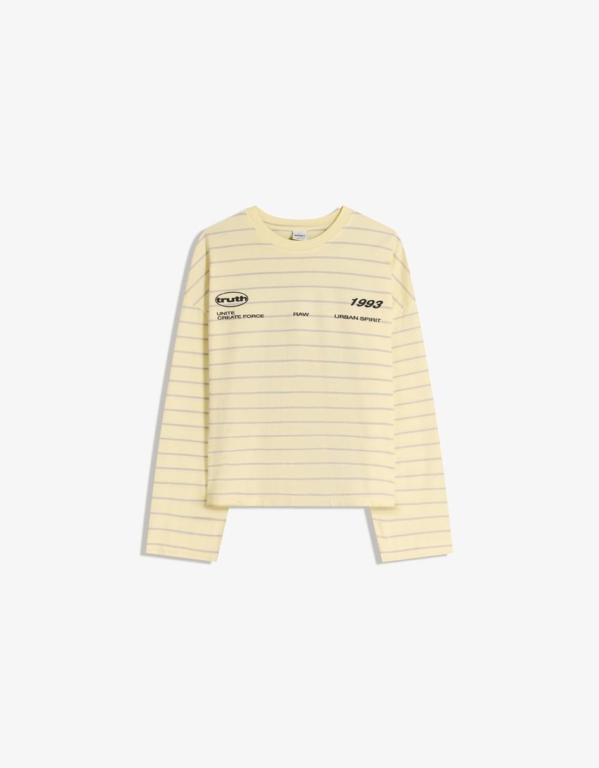 Oversize long sleeve print T-shirt-Yellow