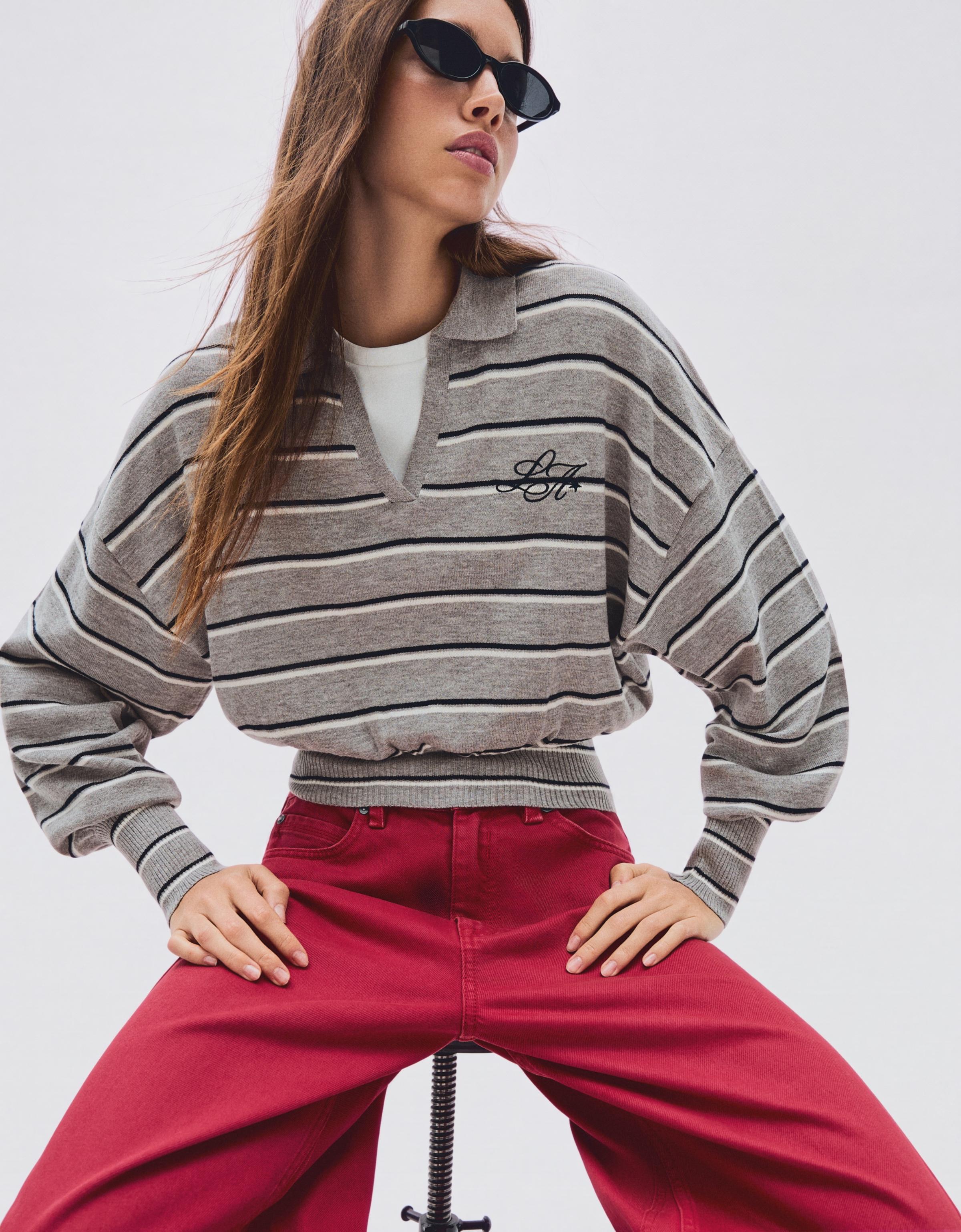 Ribbed polo collar jumper — Grey
