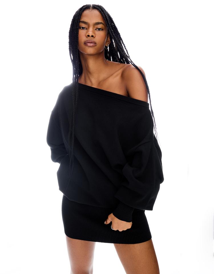 Asymmetric mini dress with ribbed hem