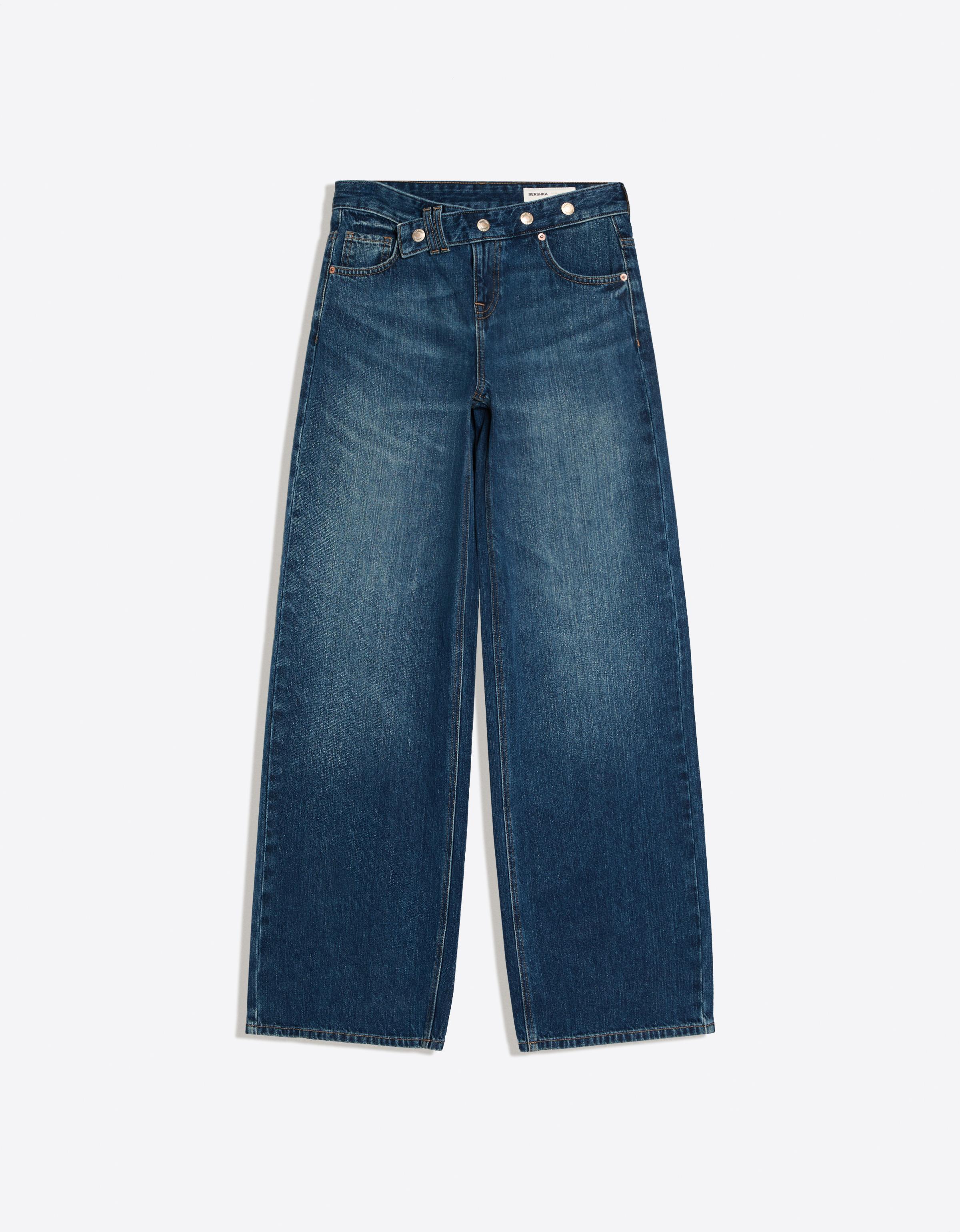 Low-rise straight-leg jeans with crossover waist — Blue