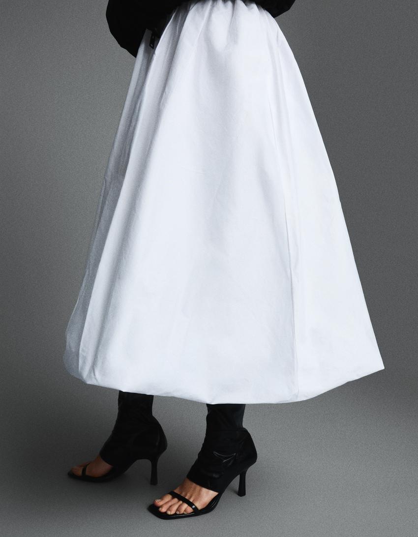 Balloon midi skirt-White