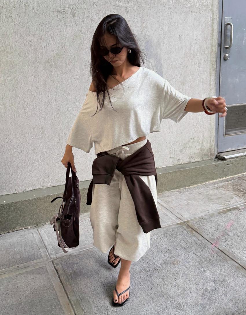 Short sleeve asymmetric T-shirt-Mixed gray