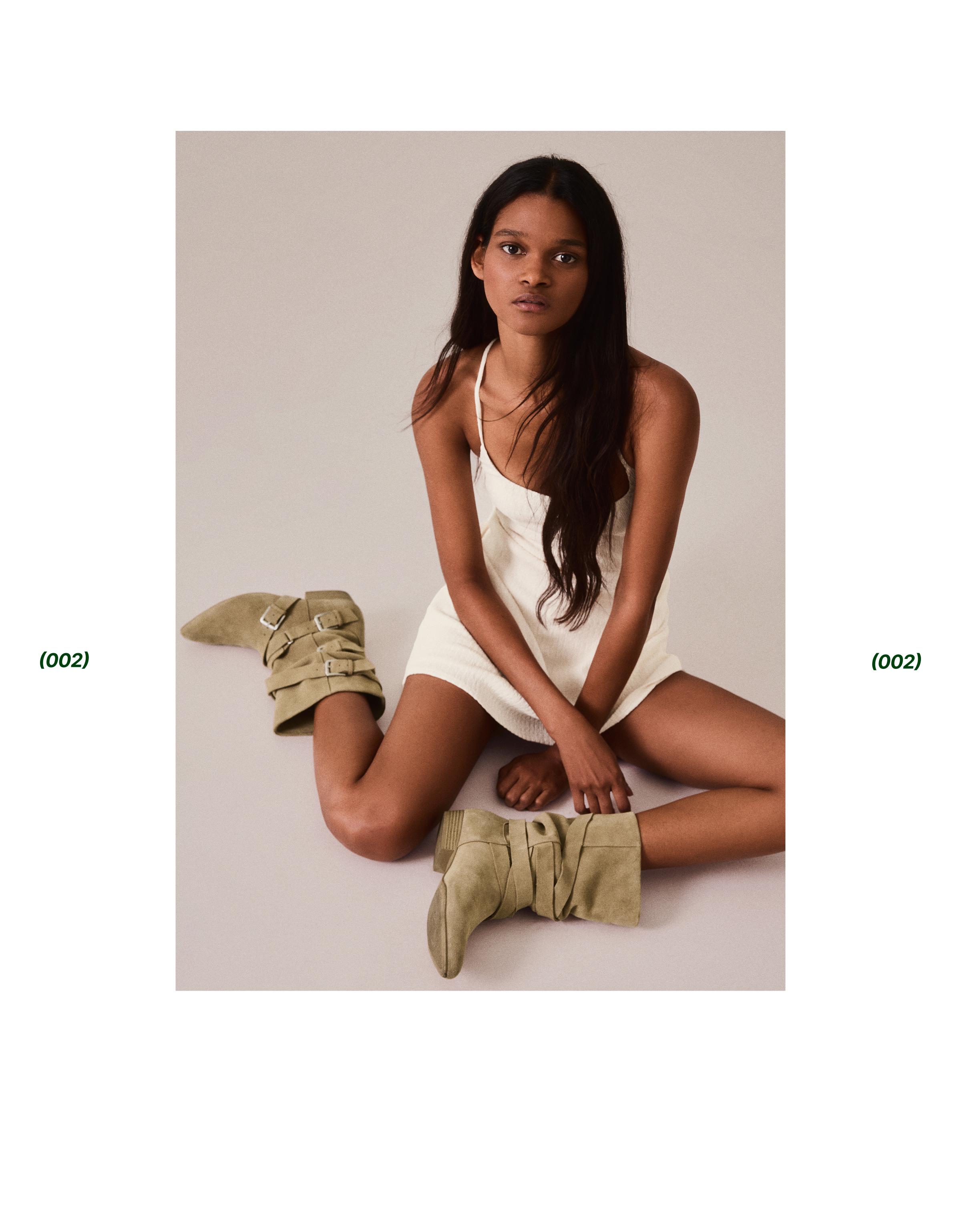 FLAT LEATHER BOOTS WITH BUCKLES — SAND