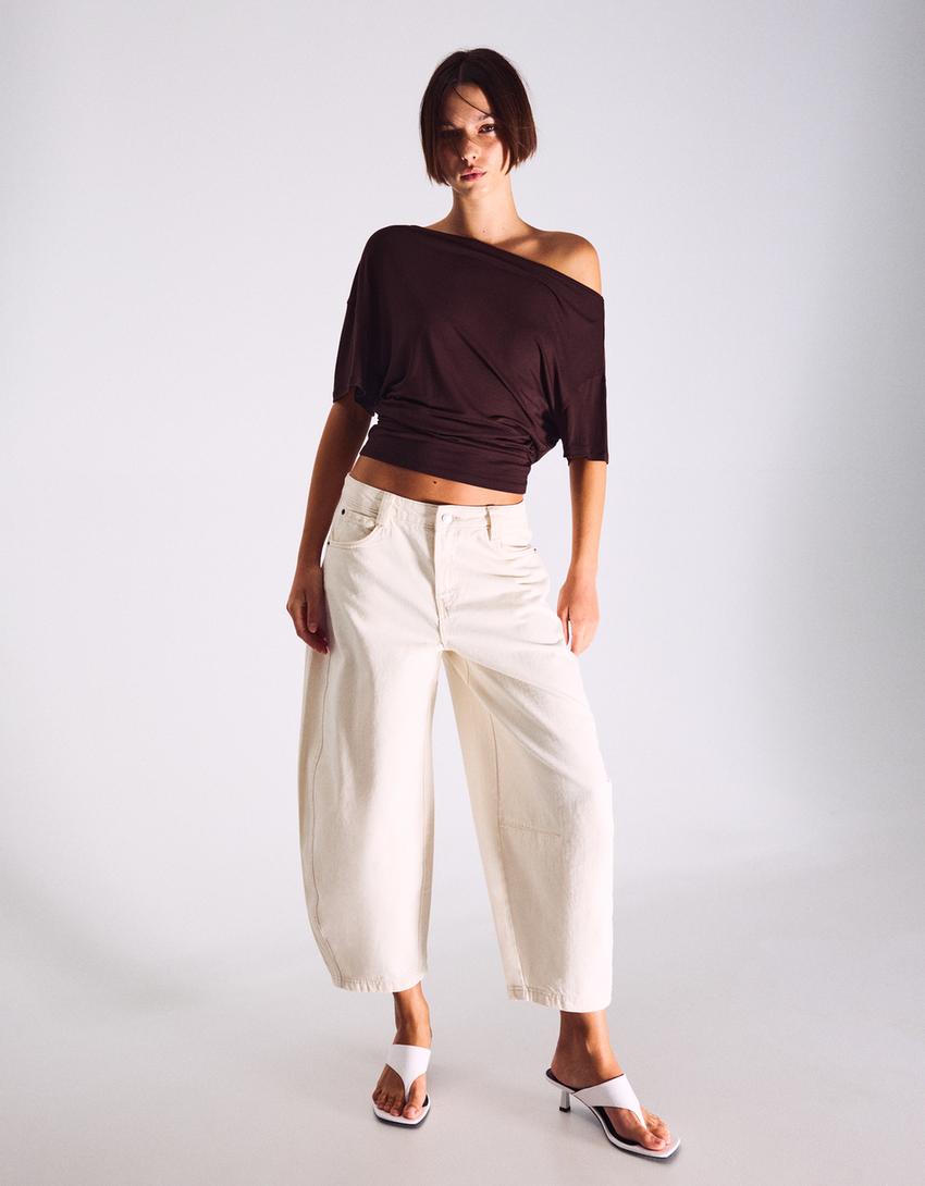 T-shirt asymétrique à manches courtes-Marron