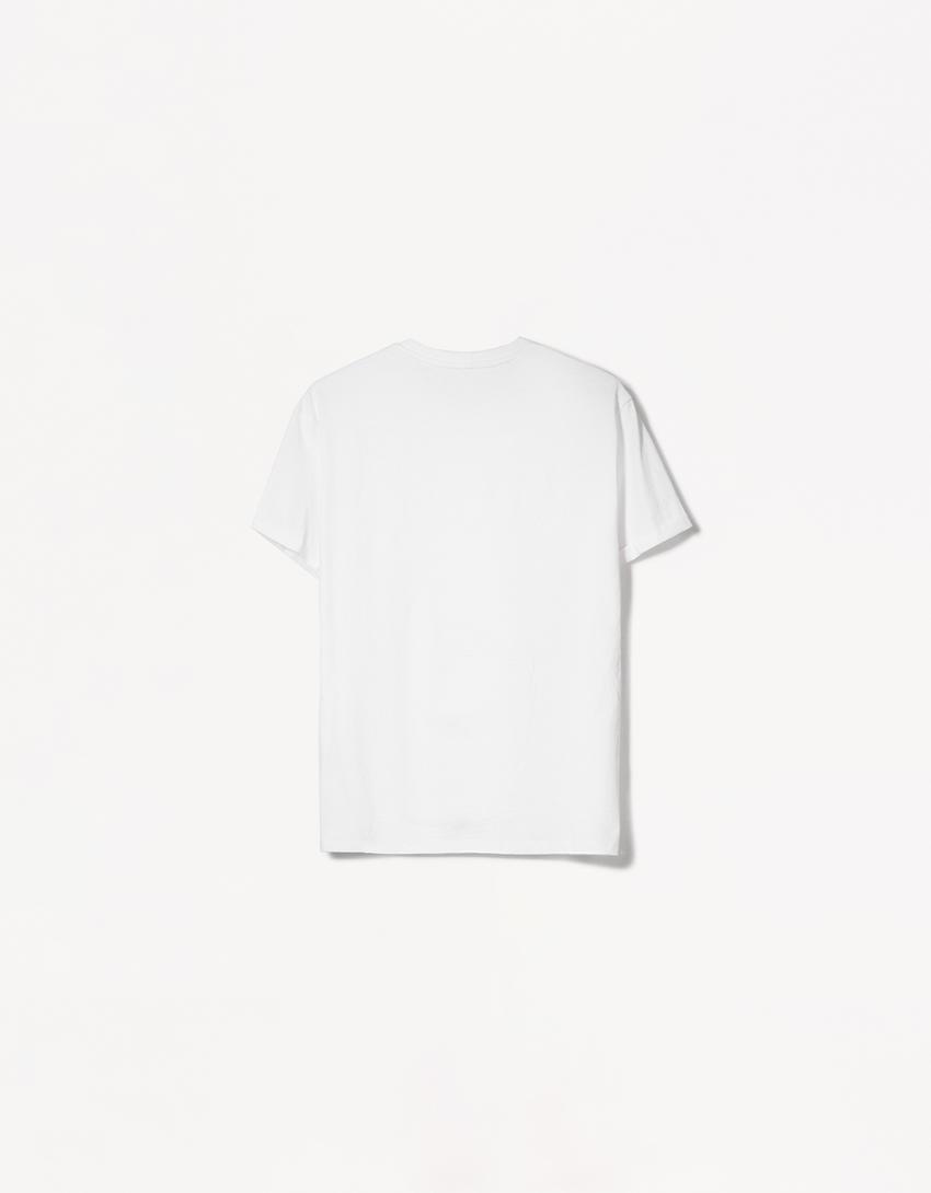 T-shirt manches courtes retroussé broderie-Blanc-5