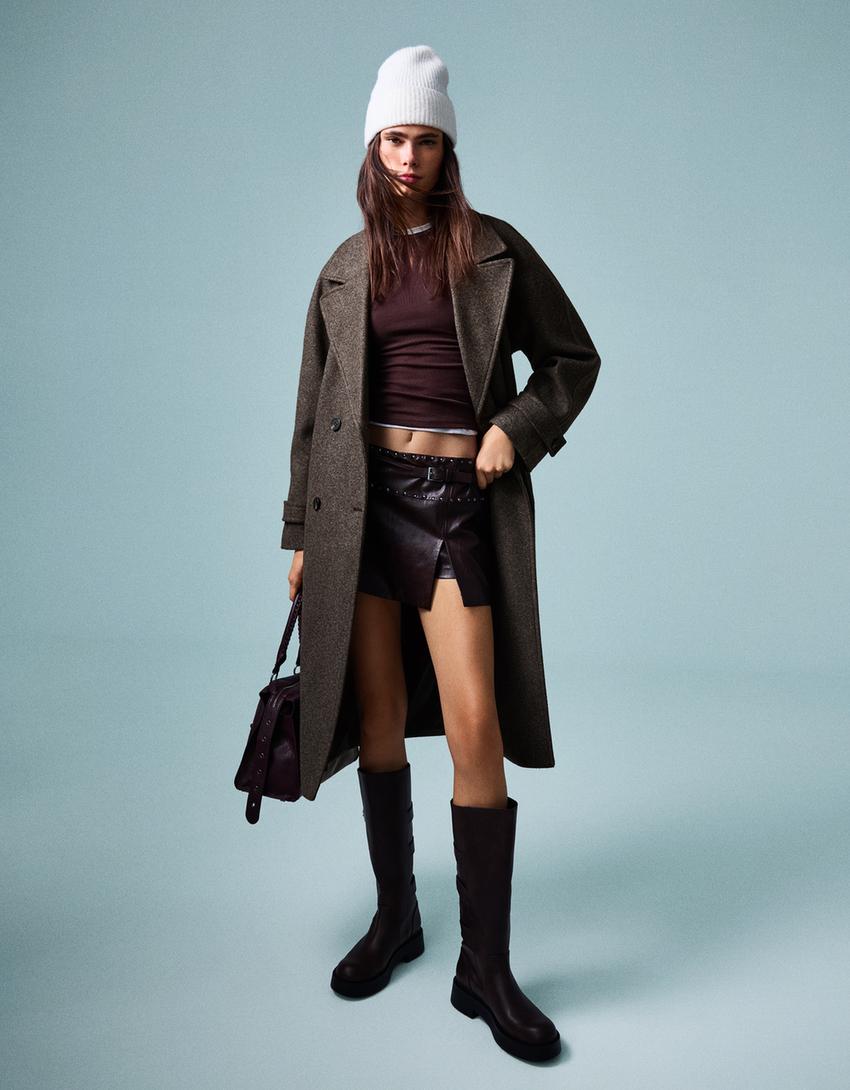 Trench doux ceinturé-Marron