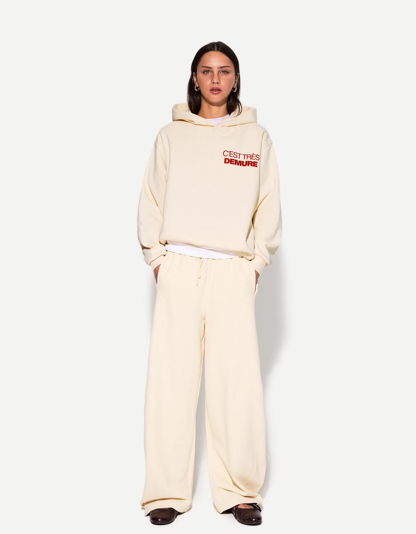 Printed hoodie-Cream-2