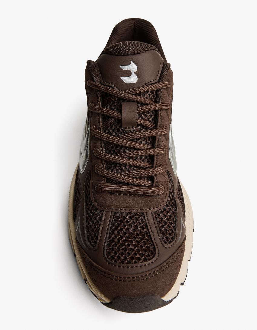 Buty sportowe z łączonych materiałów-Brązowy-2