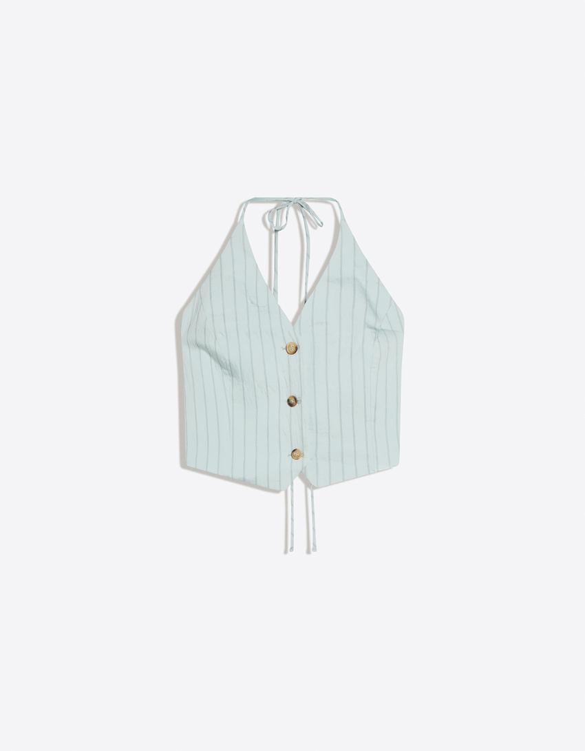Striped halter vest-Light blue