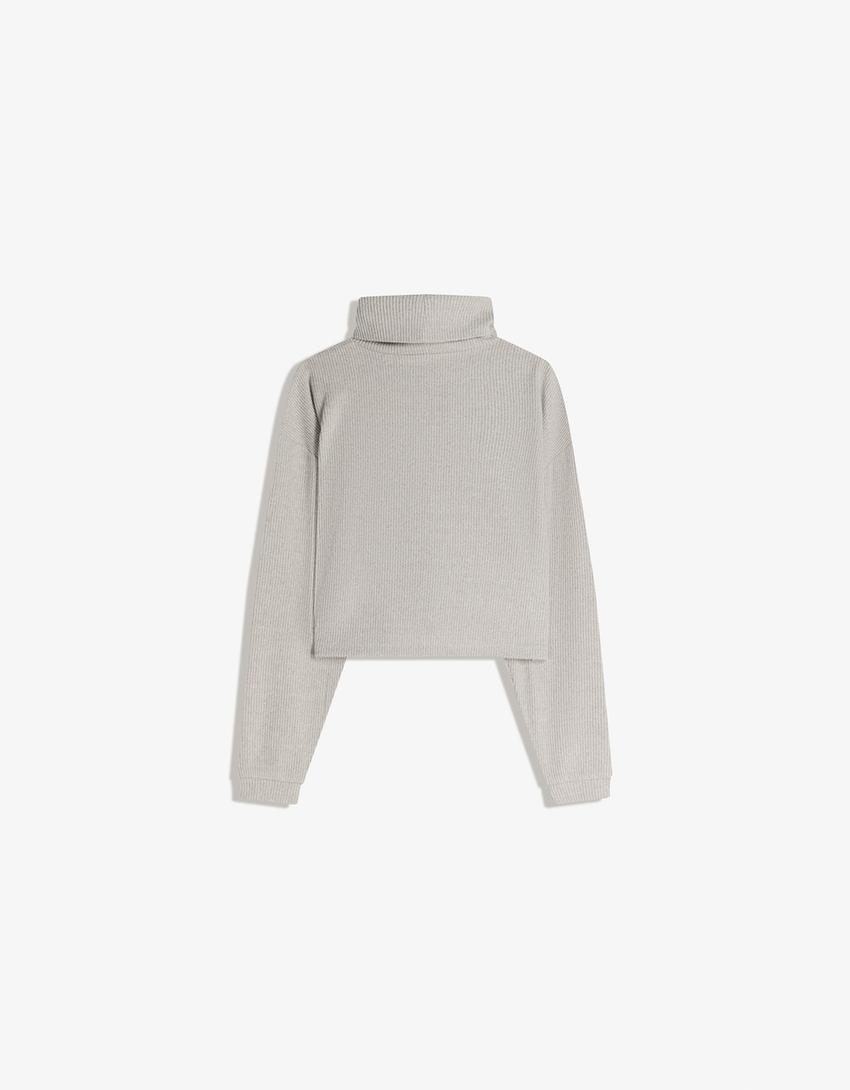 High neck ribbed sweater-Sand