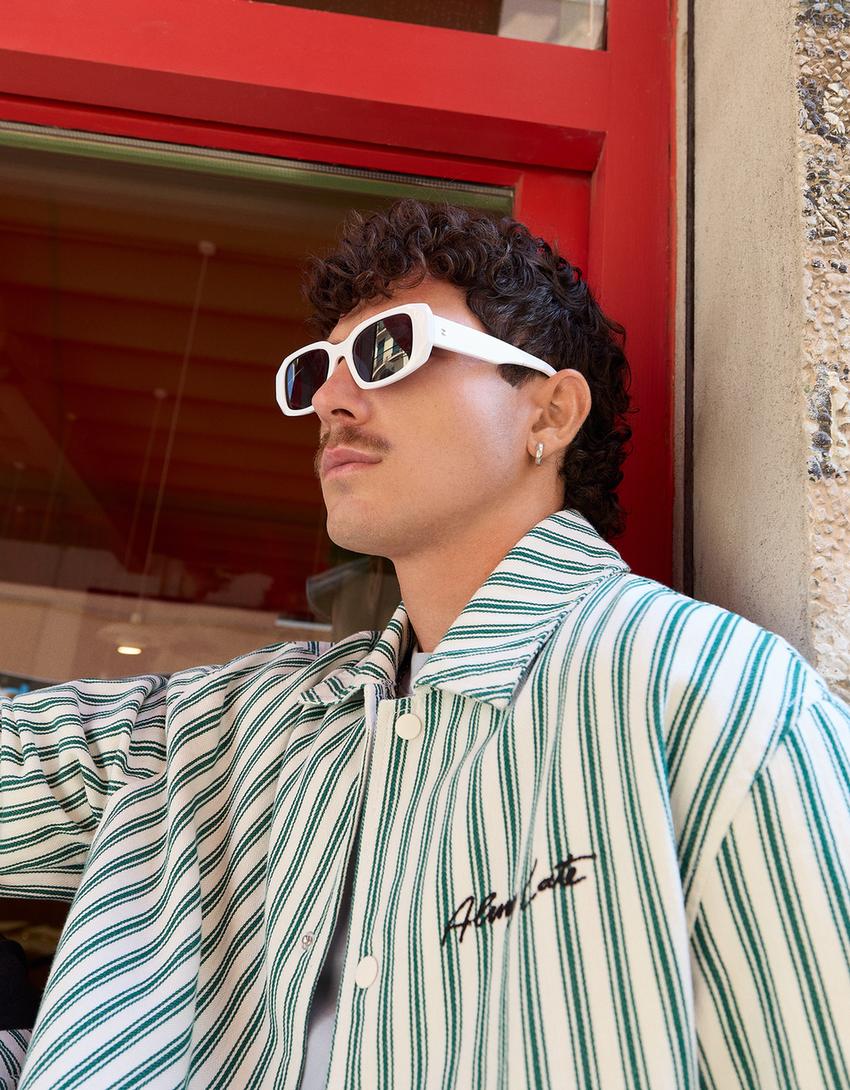 Blouson rayures brodé-Vert-2