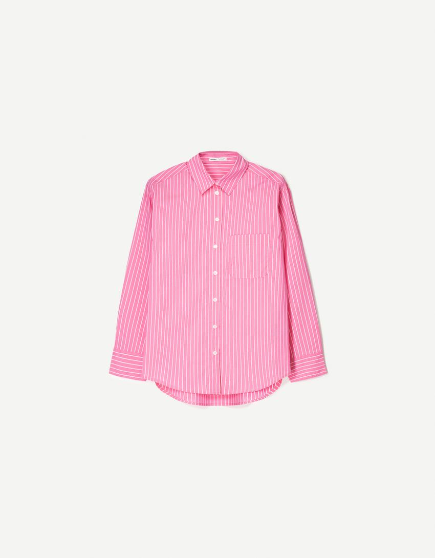 Camicia oversize in popeline-Fucsia-3