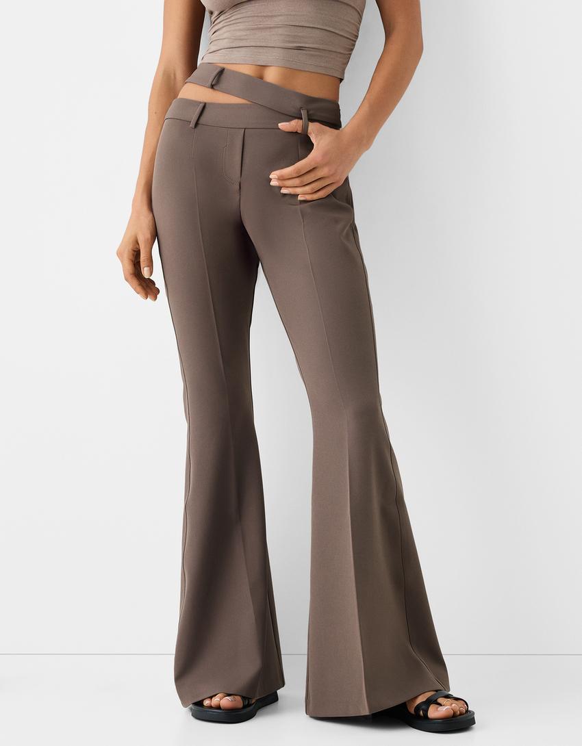Flared cut-out trousers-Sand-1