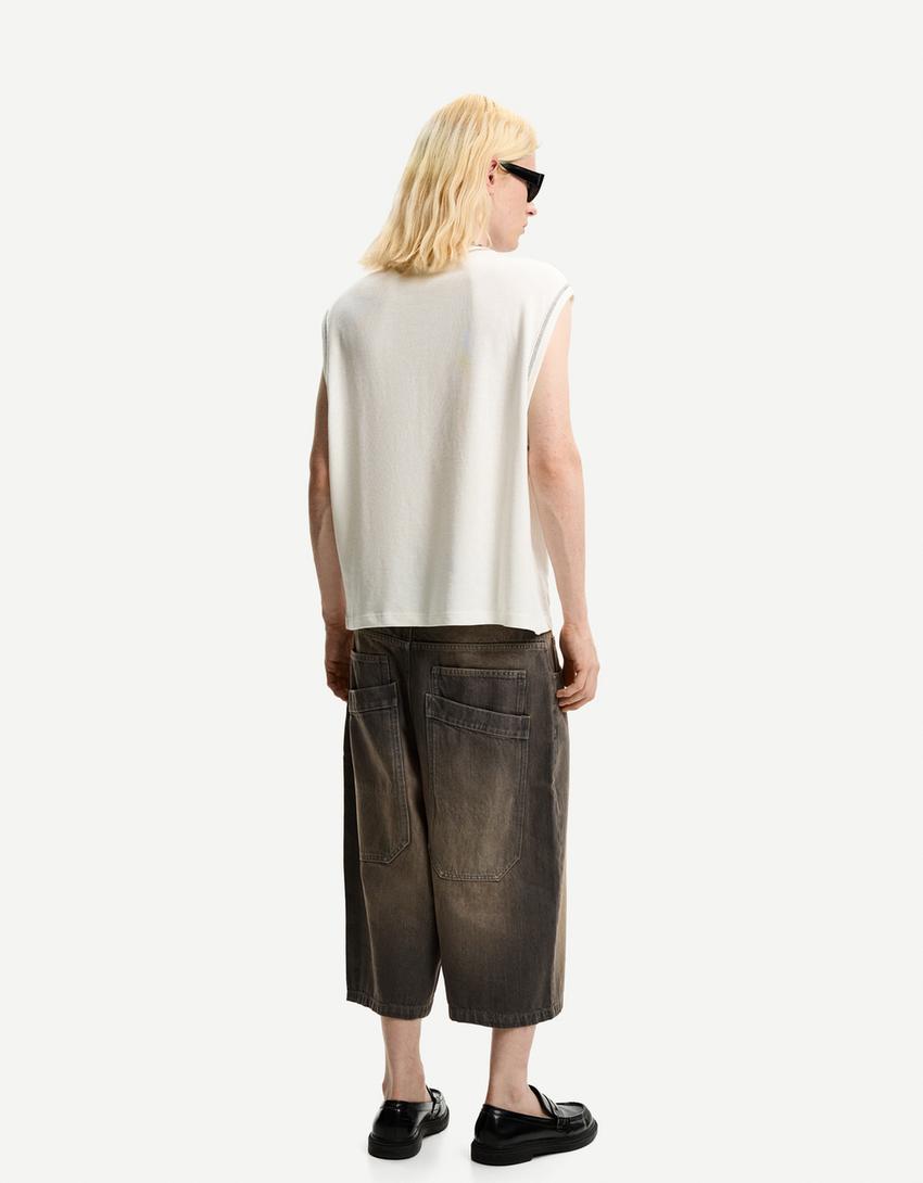 T-shirt sans manches slub effect imprimé