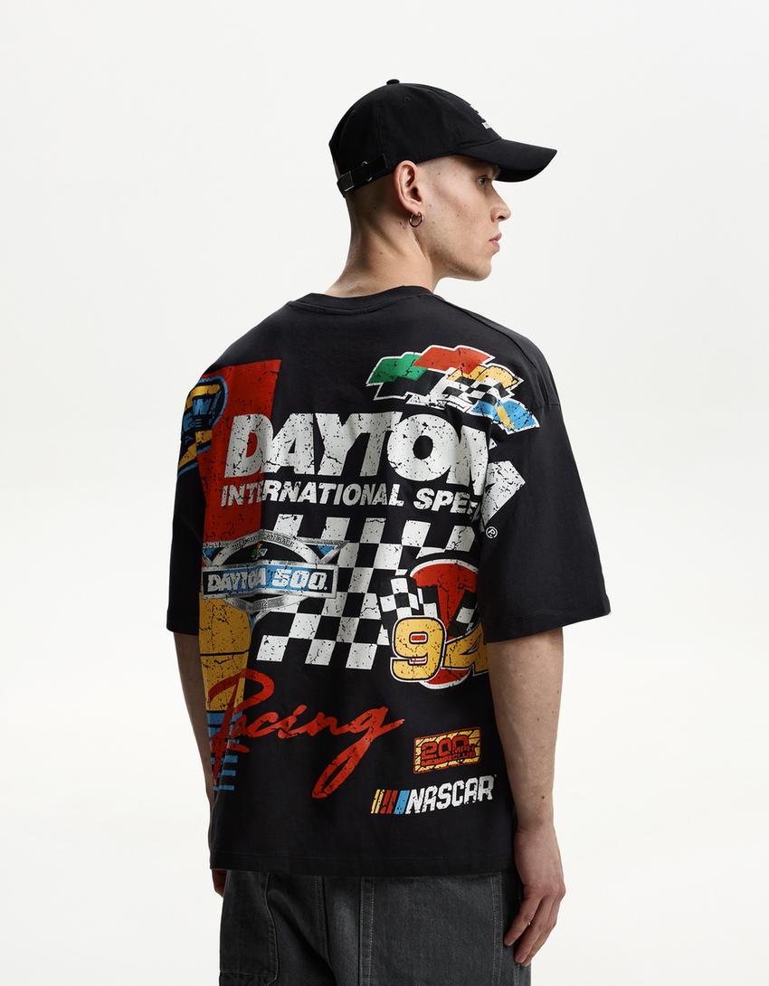 Maglietta Nascar a maniche corte con stampa-Grigio-1