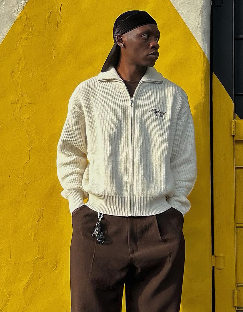 Embroidered zip-up jacket-Off white