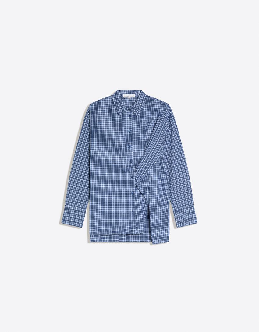 Košulja dugih rukava na preklop sa dugmićima-Tamnoplava