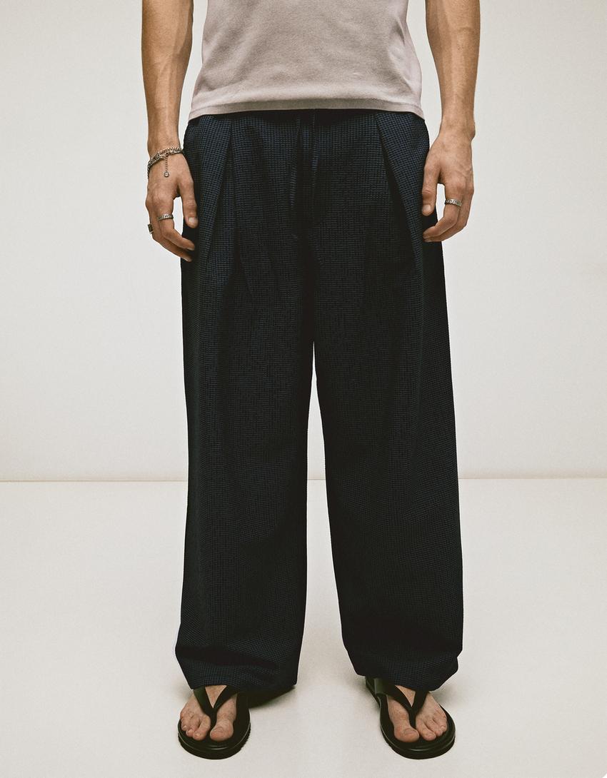 Pantalon méga baggy à carreaux-Marine