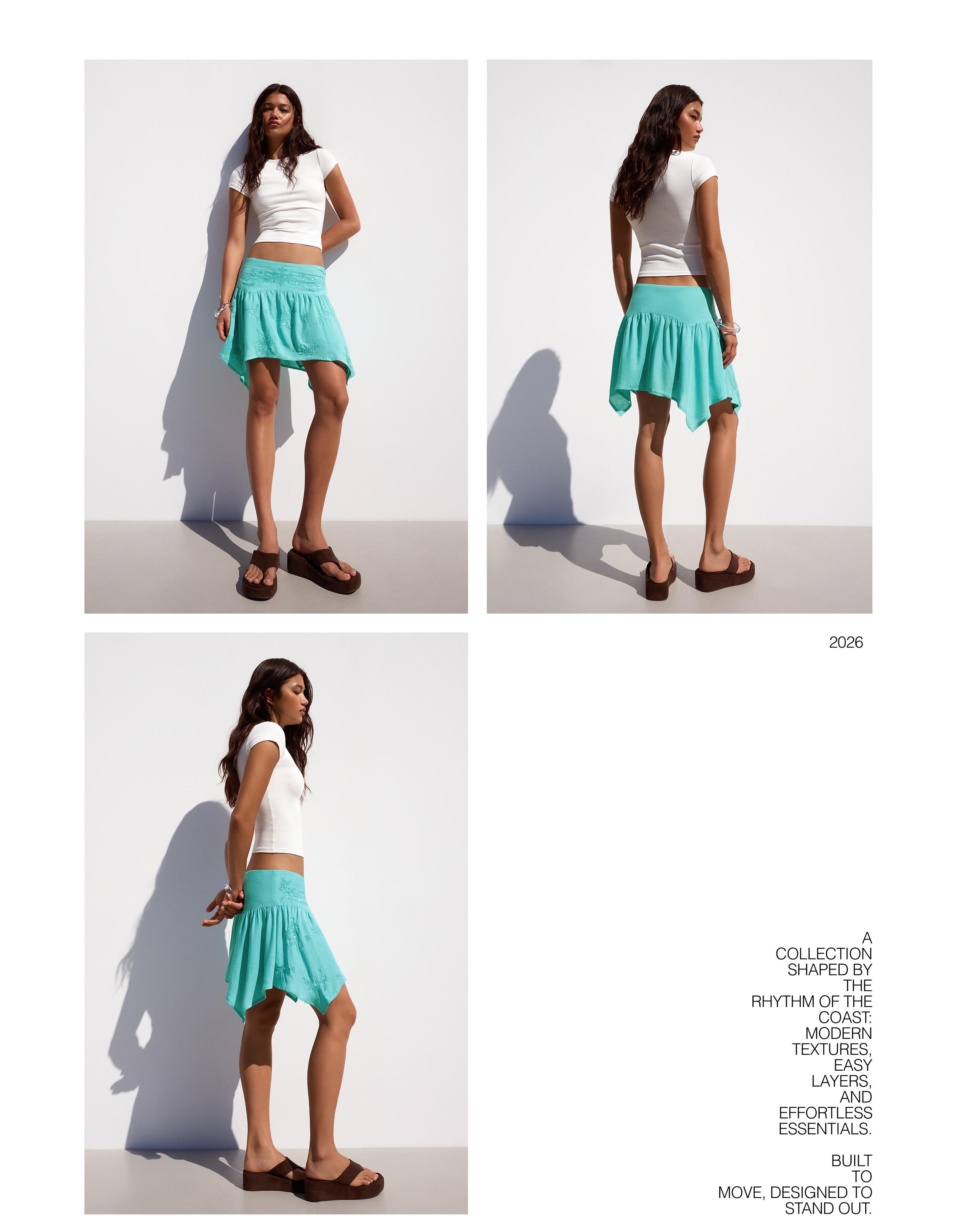 Embroidered handkerchief skirt — Turquoise