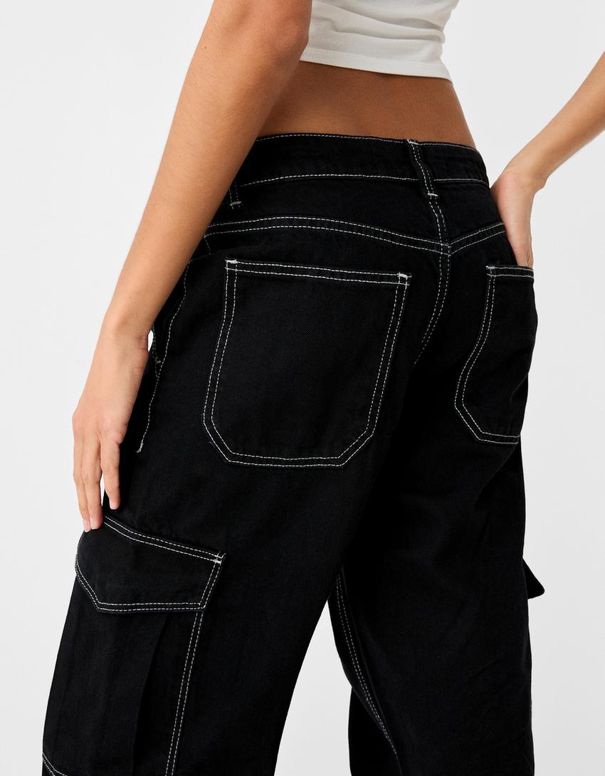 بنطال جينز كارغو بقصّة مستقيمة-أسود-5