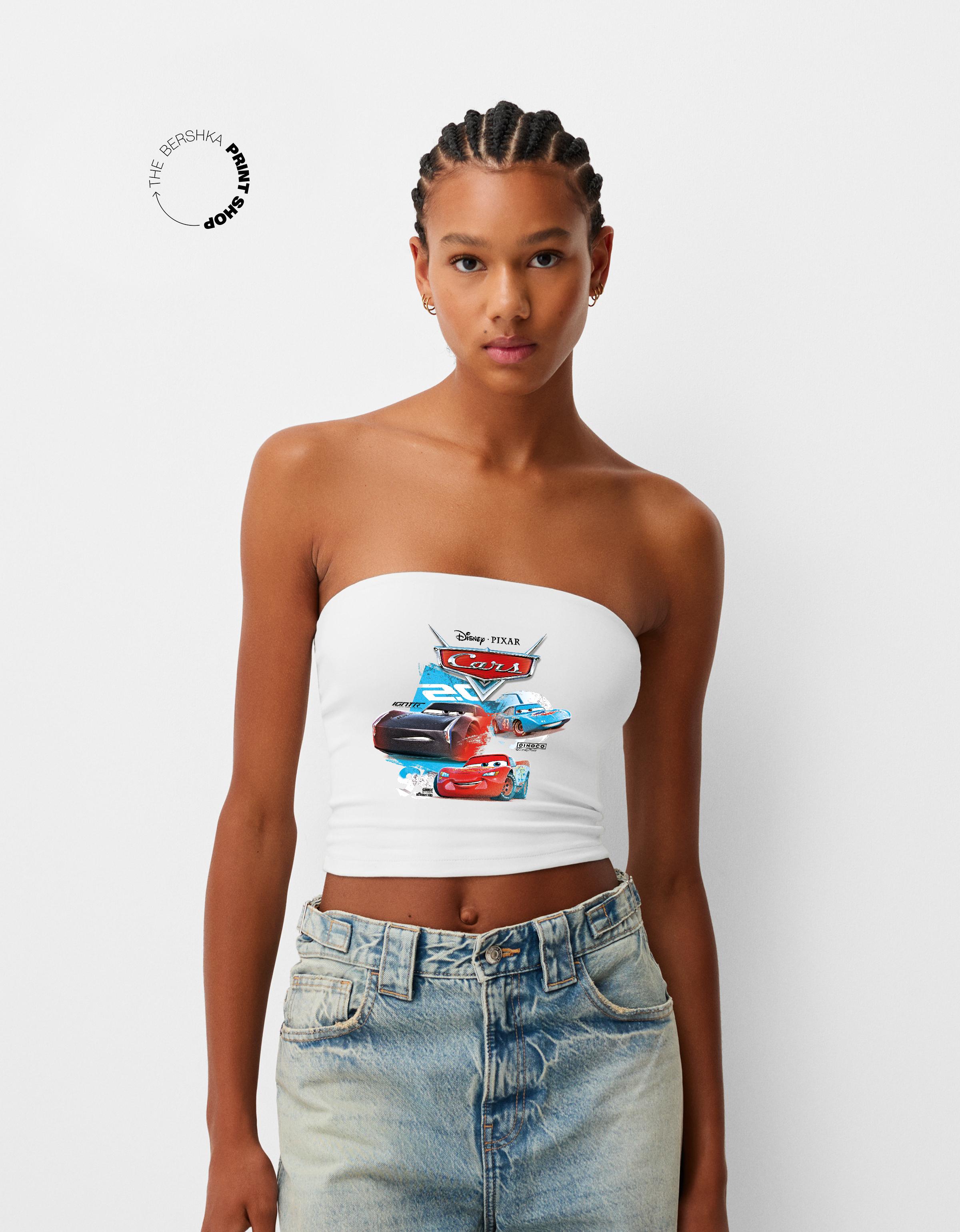 Bershka Bandeau-Top Cars Damen M Weiss