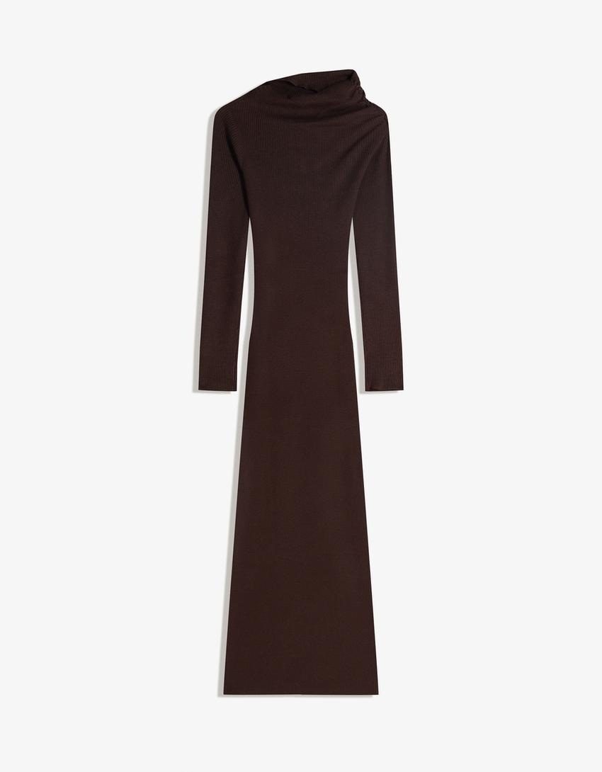 Vestido midi asimétrico funce-Marrón