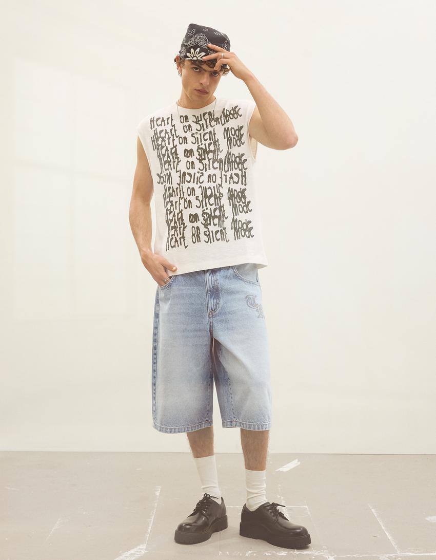 Worker baskılı tişört-Kirli beyaz