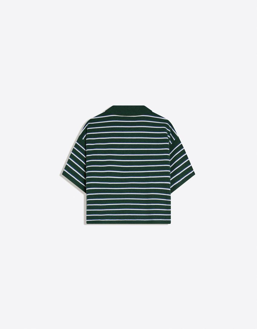 Ριγέ πουλόβερ με γιακά polo-Πράσινο