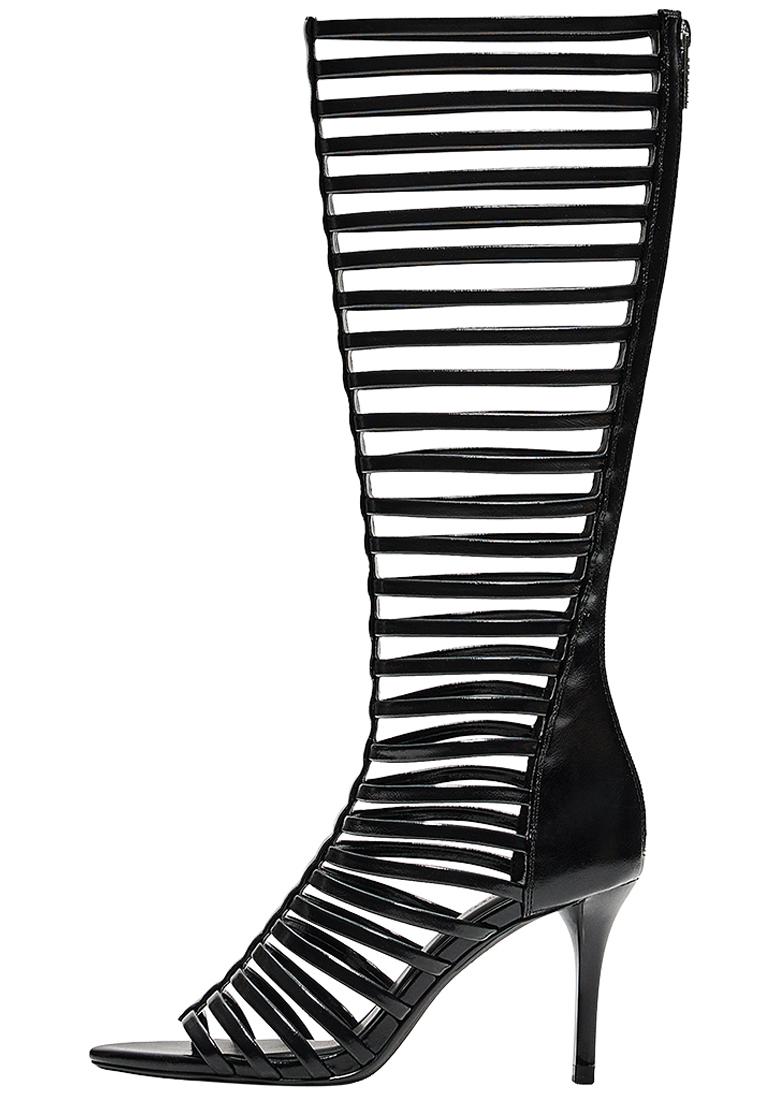 MULTI-STRAP HEELED BOOT SANDALS — BLACK