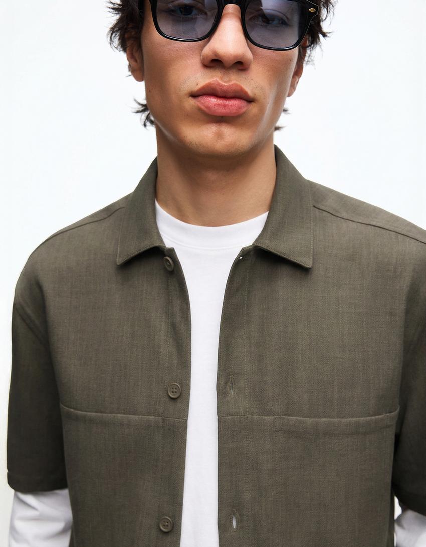 Camisa manga corta boxy tailoring-Kaki