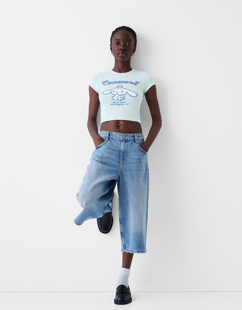 T-shirt manches courtes imprimé Cinnamoroll-Bleu clair-3