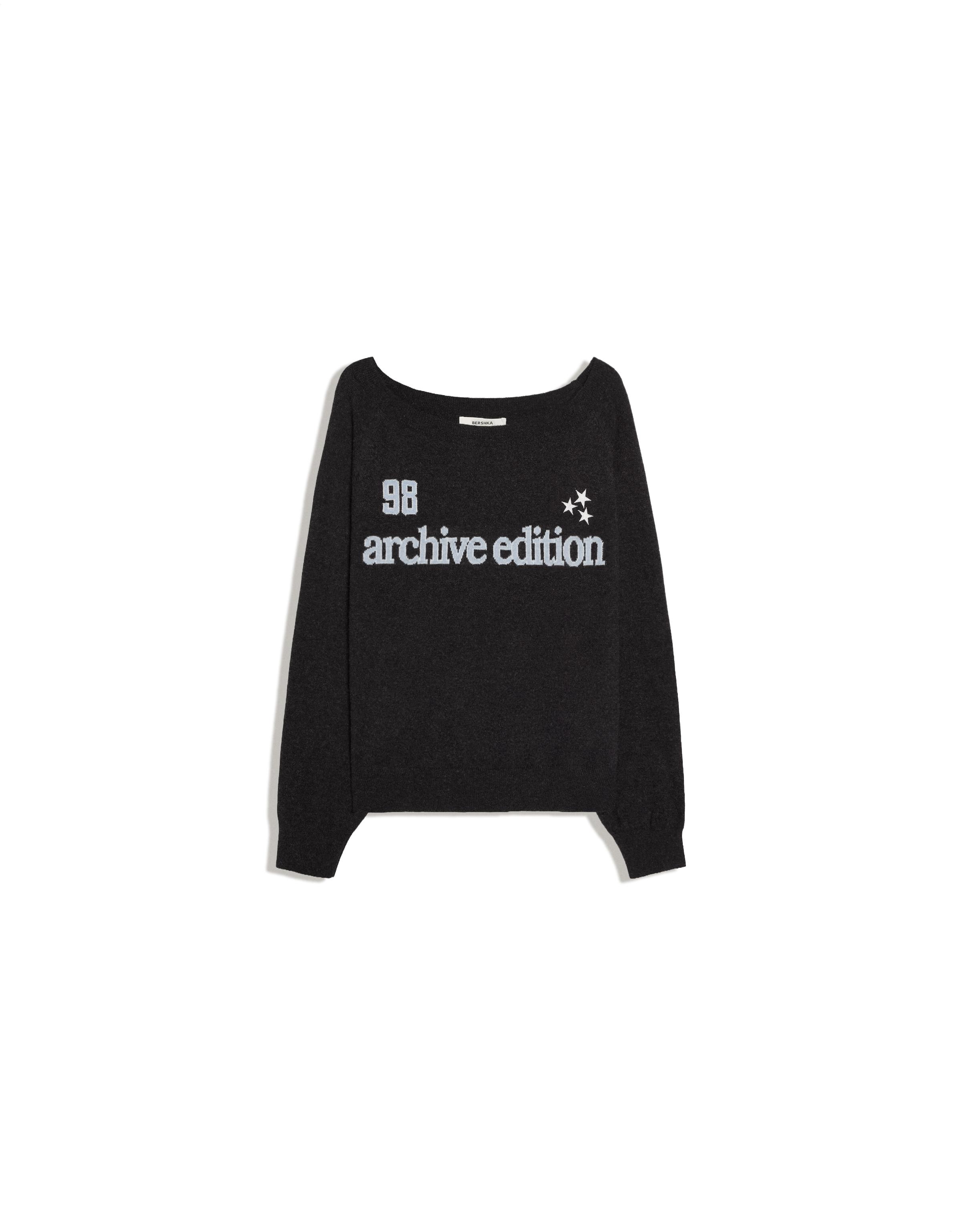 Graphic boat neck jumper — Dark grey