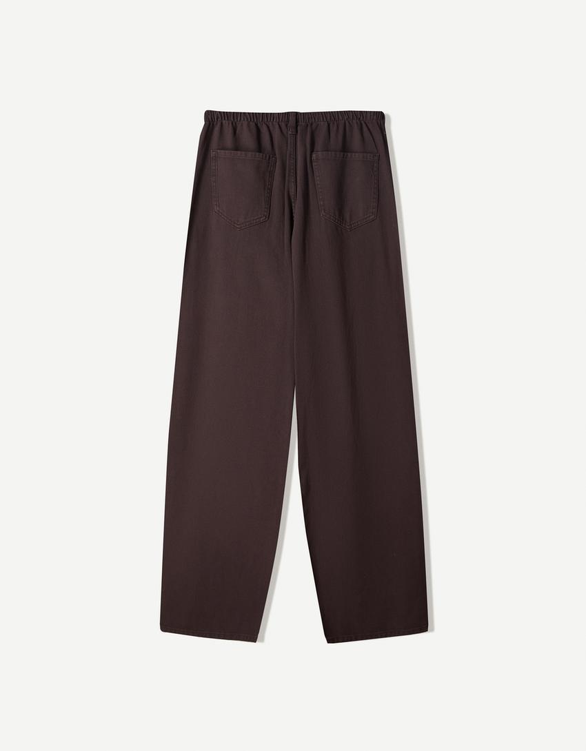 Jean wide leg léger-Marron-4